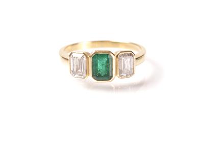Diamant Smaragdamenring zus. ca. 1,30 ct - Umění, starožitnosti, šperky