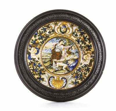 Großer Majolika-Teller, Italien, wohl Castelli, 19. Jhdt., in Anlehnung Carlo Antonio Grue (1655 - 1723) - Umění, starožitnosti, šperky