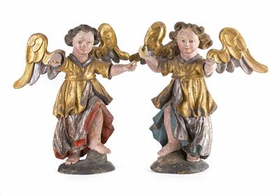 Paar geflügelte Renaissance-Engel, Alpenländisch 1. Hälfte 17. Jahrhundert - Kunst und Antiquitäten
