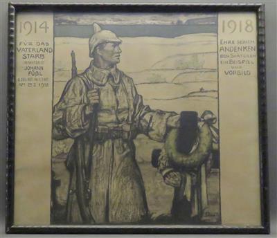 Gedenkblatt für den gefallenen Infanteristen Johann Füßl, um 1918 - Kunst, Antiquitäten und Schmuck