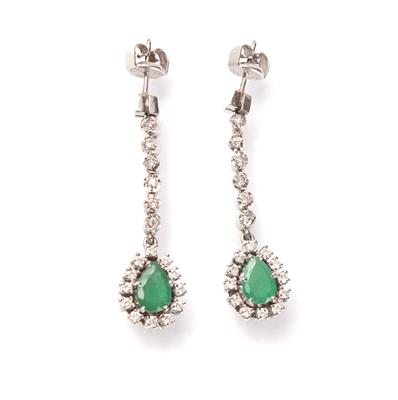 2 Diamant Smaragdohrsteckgehänge - Jewellery, antiques and art