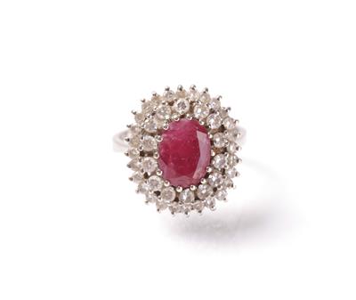 Brillant Rubinring zus. ca. 1 ct - Schmuck, Kunst und Antiquitäten