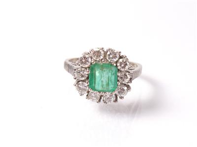 Brillant-Smaragdring zus. ca.1 ct - Jewellery, antiques and art