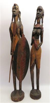 Zwei afrikanische Figuren, 2. Hälfte 20. Jahrhundert - Schmuck, Kunst und Antiquitäten
