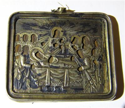 Ikonenartiger Metall-Anhänger(Oklad), Osteuropäisch, 19. Jahrhundert - Klenoty, umění a starožitnosti