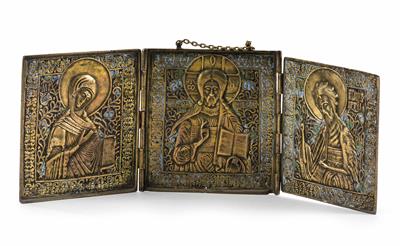 Russische Reise-Ikone (Triptychon) um 1800 - Schmuck, Kunst und Antiquitäten