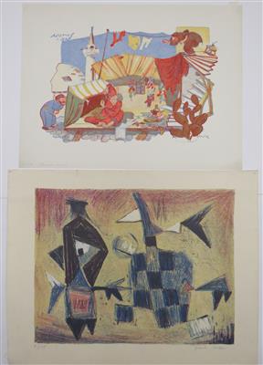 2 Grafiken: Johanna Jank-Leden; Oskar Laske (Farblithografien), 2. Hälfte 20. Jahrhundert - Paintings