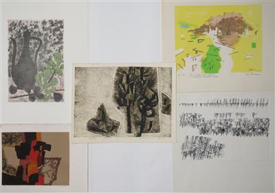 5 Grafiken: Max Peiffer-Watenphul; Herbert Stejskal; Hermann Ober; Annemarie Schosz; Roger Dérieux (Lithografien, Siebdruck, Holzschnitt) - Salzburger Grafiksommer