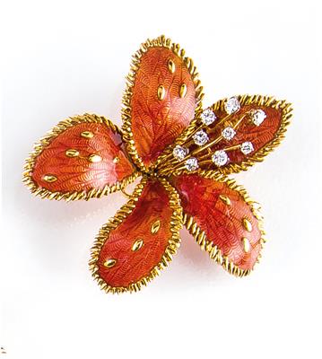 Brillantbrosche, Orchideenblüte, zus. ca. 0,70 ct - Jewellery, antiques and art
