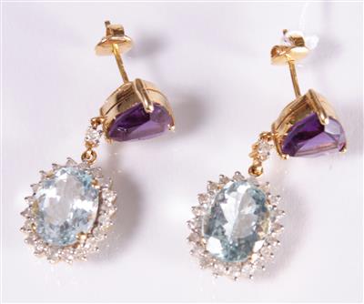 2 Diamantohrsteckgehänge zus. ca. 0,78 ct - Letní aukce