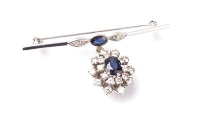 Brillant-DiamantSaphirbrosche zus. ca. 1,05 ct - Jewellery, antiques and art