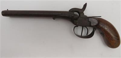 Doppelläufige Kapselschlosspistole, Belgischer Hersteller, 19. Jahrhundert - Schmuck, Kunst und Antiquitäten