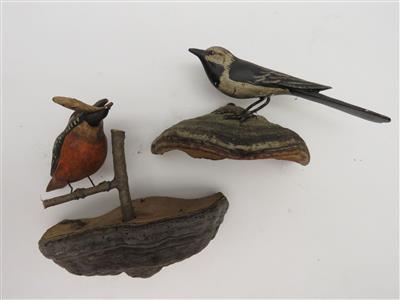 Zwei Singvögel in Viechtauer Art, Alpenländisch,20. Jahrhundert - Schmuck, Kunst und Antiquitäten