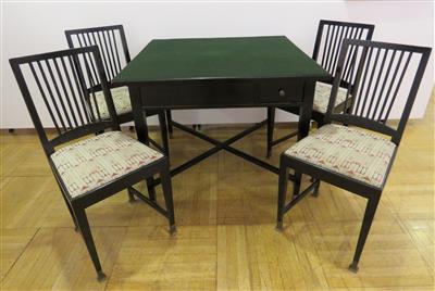 Spieltisch mit vier Sesseln, um 1910 - Kunst und Antiquitäten