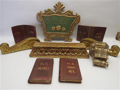 4 Dekorationsbücher aus Holz,2 Konsole Wandhalter, - Gioielli, arte e antiquariato