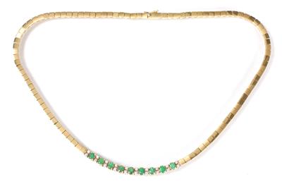 Brillant-Smaragdcollier zus. ca. 0,40 ct - Jewellery, antiques and art