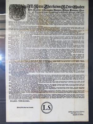 Patent (Regierungsdruck als Flugblatt) Kaiserin Mano Theresia, Wien, 12. 9. 1749 - Schmuck, Kunst und Antiquitäten