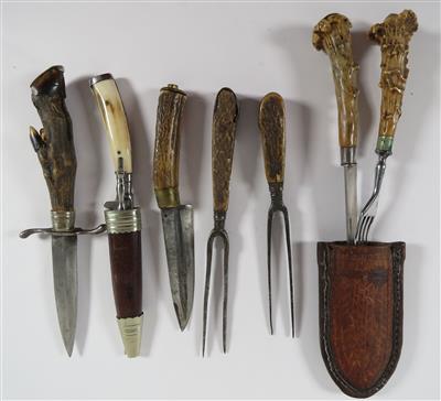 Konvolut von sieben Jagdmesser-Besteckteilen - Jewellery, antiques and art