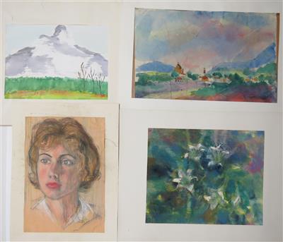 3 Aquarelle, 1 Pastellzeichnung - Art, antiques and jewellery