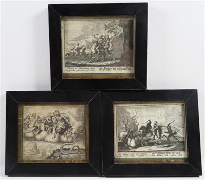 Konvolut von 3 barocken Kupferstichen, 18. Jahrhundert a), b) - Art, antiques and jewellery