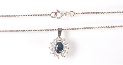 Diamant-Saphiranhänger an Halskette - Arte, antiquariato e gioielli