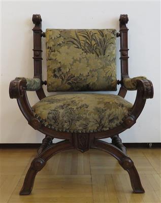 Historismus-Scherenfauteuil im Renaissancestil, 2. Hälfte 19. Jahrhundert - Arte, antiquariato e gioielli