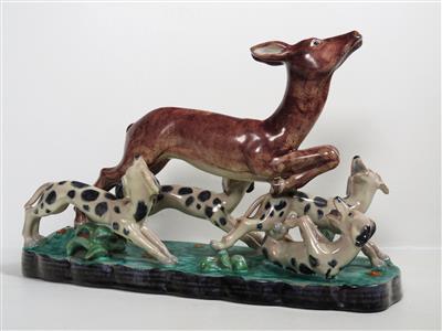 Rehbockhatz mit vier Hunden, Gmundner Keramik, 60er-Jahre - Kunst, Antiquitäten und Schmuck