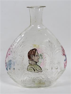 Plattflasche "Erzherzog Johann", sogennante Tschuttera, Benedikt Vivat, Glasfabrik Langersfeld, Steiermark um 1840 - Historische Jagd