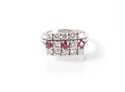 Brillant-Rubinring zus. ca. 0,90 ct - Schmuck, Kunst und Antiquitäten