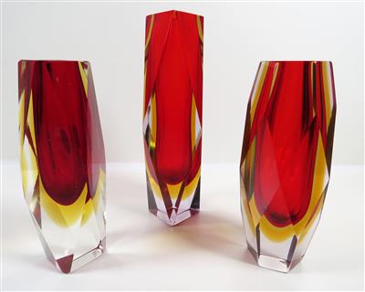 Drei Sommerso-Vasen, Murano 3. Viertel 20. Jahrhundert - Schmuck, Kunst und Antiquitäten