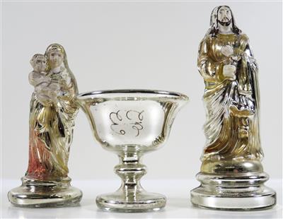 2 Silberglas-Figuren, 1 Fußschälchen, Böhmen 2. Hälfte 19./Anfang 20. Jahrhundert - Gioielli, arte e antiquariato