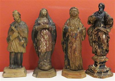 Vier Heiligenfiguren, 17. bis 20. Jahrhundert: - Schmuck, Kunst und Antiquitäten