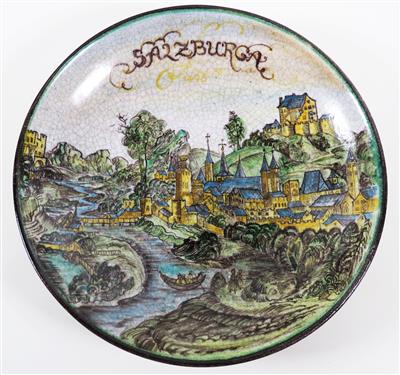 Schüssel-Wandteller "Salzburga 1493", Schleiss Keramik, Gmunden 3. Viertel 20. Jahrhundert - Schmuck, Kunst und Antiquitäten