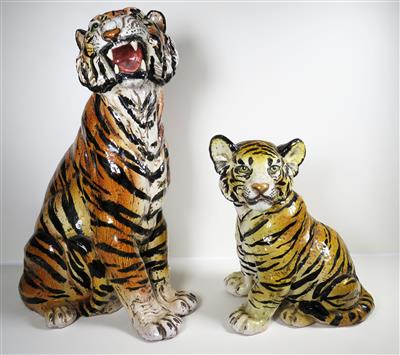 Zwei Tierfiguren - Tiger und Junges, Italien, 20. Jahrhundert - Schmuck, Kunst und Antiquitäten