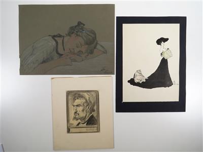 Drei Zeichnungen, 19./20. Jahrhundert - Dipinti