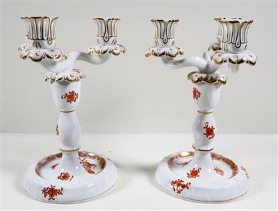 Paar dreiarmige Kerzenleuchter, Herend, Ungarn 2. Hälfte 20. Jahrundert - Schmuck, Kunst & Antiquitäten