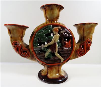 Dreiarmiger Kerzenleuchter, St. Peter Keramik, Graz 2. Drittel 20. Jahrhundert - Jewellery, antiques and art