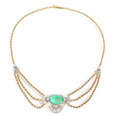 Brillant Diamant Smaragd Collier zus. ca. 4,70 ct - Jewellery, antiques and art