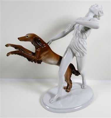 Laufende mit Saluki, Entwurf Gustav Oppel 1936, Rosenthal, Kunstabteilung Selb 1939 - Klenoty, umění a starožitnosti