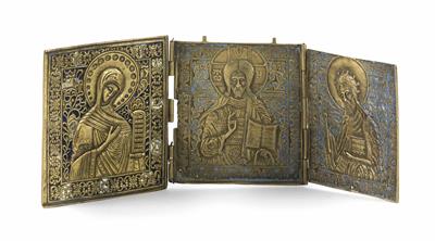 Russische Reise-Ikone, Triptychon, um 1800 - Schmuck, Kunst & Antiquitäten