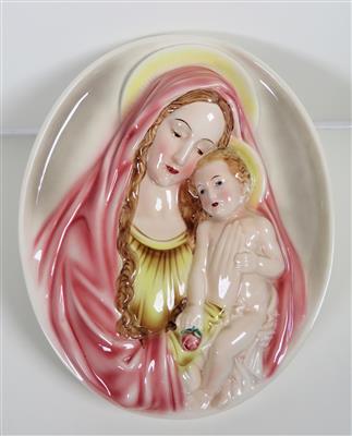 Wandrelief, Heilige Maria mit Kind, Fa. Keramos - Wien - Jewellery, antiques and art