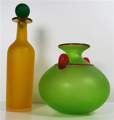 Vase und Flasche mit Stöpsel, Franco Moretti, Murano 1980er-Jahre - Klenoty, umění a starožitnosti