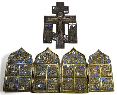 Russisches Ikonenkreuz und Tetraptychon - Schmuck, Kunst & Antiquitäten