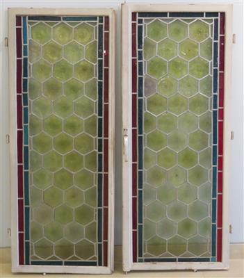 2 Bleirutenglasfensterflügel, Anfang 20. Jahrhundert - Schmuck, Kunst & Antiquitäten