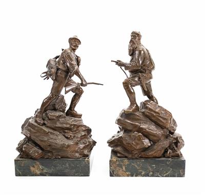 Bronzepaar "Jäger mit erlegter Gams" und "Jäger auf der Pirsch", um 1900 - Gioielli, arte e antiquariato