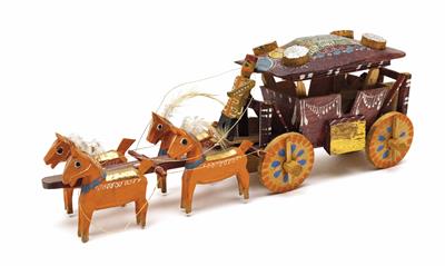 Miniatur-Pferdekutsche in Schubdeckelkasten, Bayern, Berchtesgaden, 20. Jahrhundert - Schmuck, Kunst & Antiquitäten