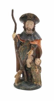 Miniatur-Statuette, Hl. Rochus, Deutsch, 17. Jahrhundert - Schmuck, Kunst & Antiquitäten