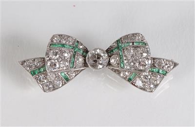 Altschliffbrillant Achtkantdiamant Smaragd Brosche - Jewellery, antiques and art