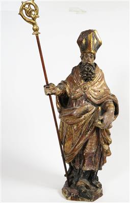 Hl. Bischof mit Stab und Buch haltend, Alpenländisch, um 1700 - Jewellery, antiques and art