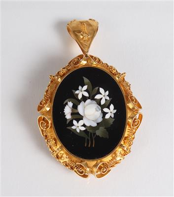 Anhänger Spätviktorianische Pietra Dura Blume, wohl Frankreich, 2. Hälfte 19. Jahrhundert - Schmuck, Kunst & Antiquitäten